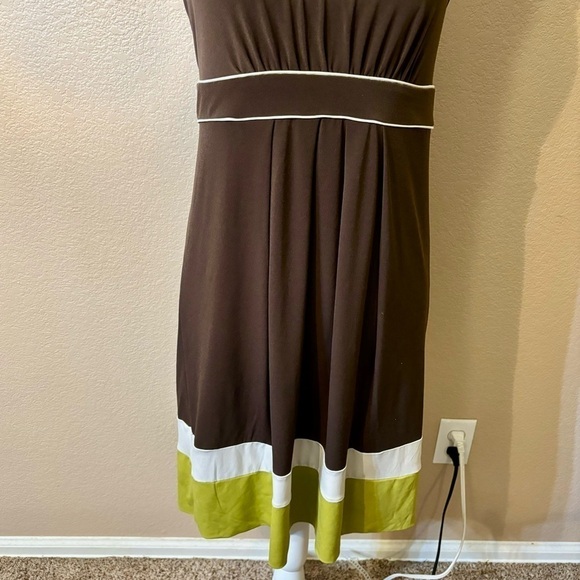 Banana Republic Dress Small Stretch Brown White Avocado Green Sleeveless Boho - Picture 4 of 14